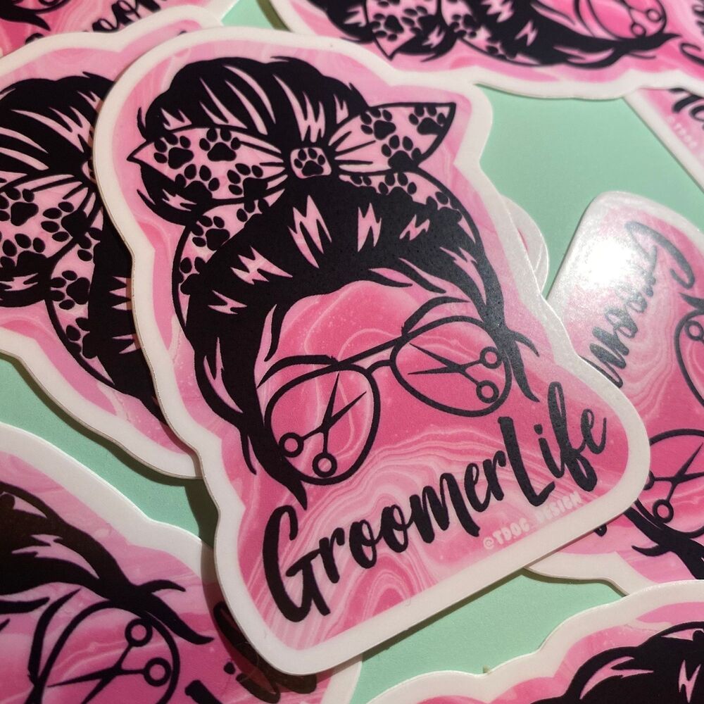 Pink Marble Groomer Life Messy Bun Gal Sticker - Collector’s Item or Gift for Do